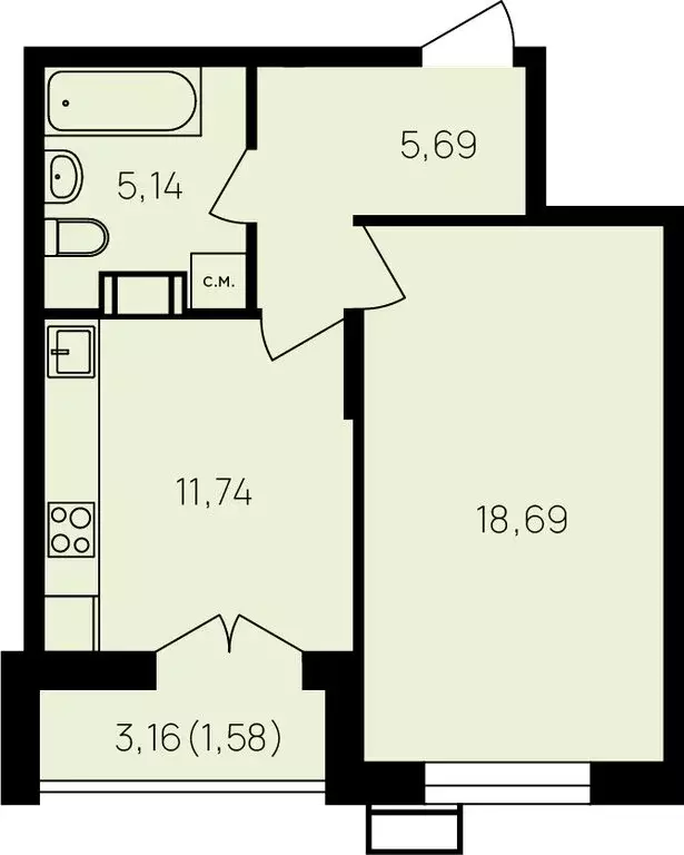 1-комнатная квартира: Обнинск, улица Славского, 10 (44.4 м) - Фото 0