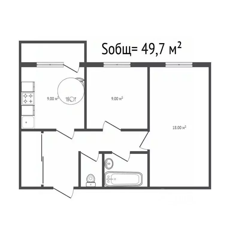 2-к кв. Брянская область, Выгоничи рп ул. Ломоносова, 6Б (49.7 м) - Фото 2