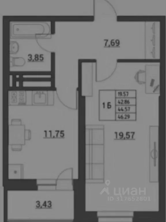 2-к кв. Ростовская область, Ростов-на-Дону Тибетская ул., 1Вс3 (47.0 ... - Фото 1