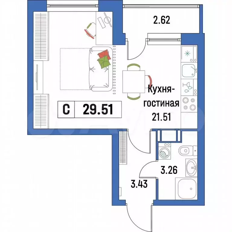 Квартира-студия, 29,5 м, 4/16 эт. - Фото 0