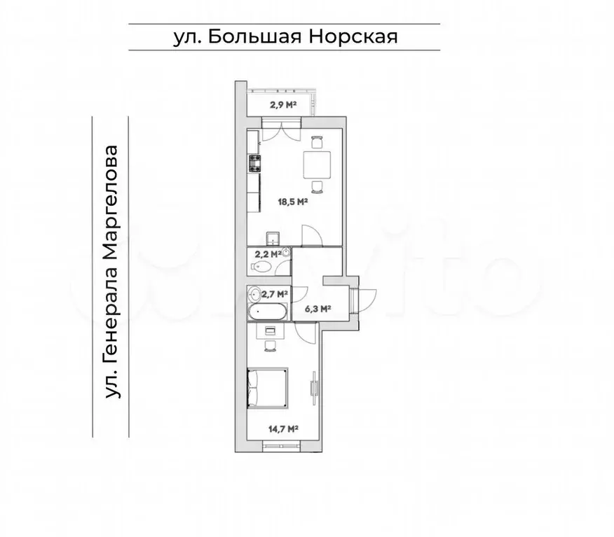 1-к. квартира, 45,3 м, 1/5 эт. - Фото 0