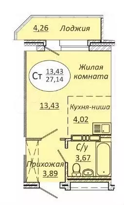 Квартира-студия, 27,2 м, 10/23 эт. - Фото 0