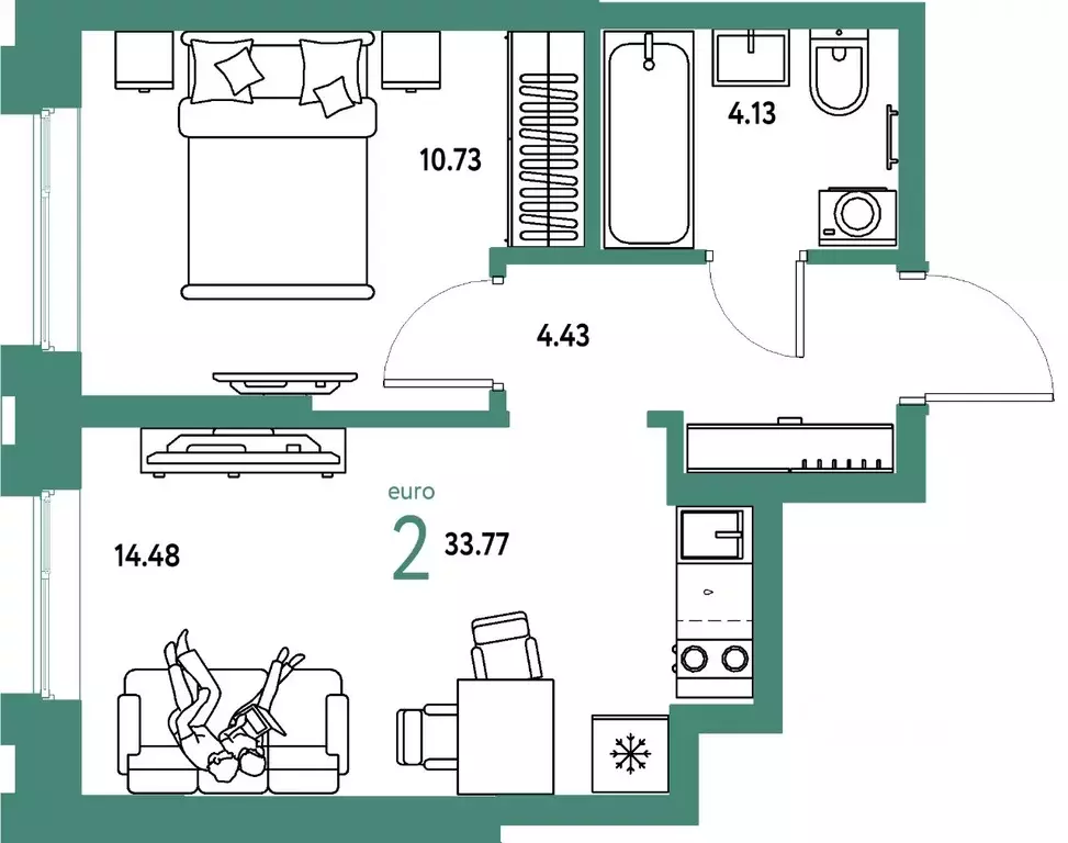 2-к кв. Тюменская область, Тюмень Береговая ул., 100к2 (33.77 м) - Фото 1
