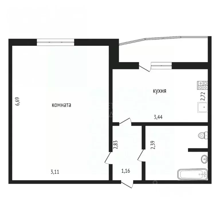 1-к кв. Тюменская область, Тюмень ул. Павла Шарова, 9 (37.2 м) - Фото 2