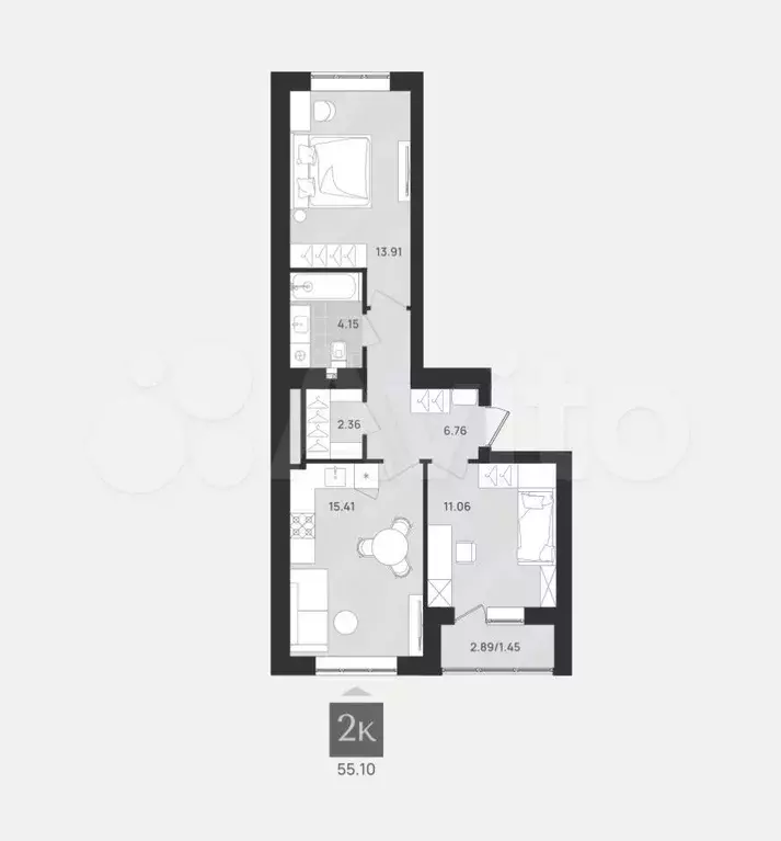 1-к. квартира, 36,9 м, 7/9 эт. - Фото 1