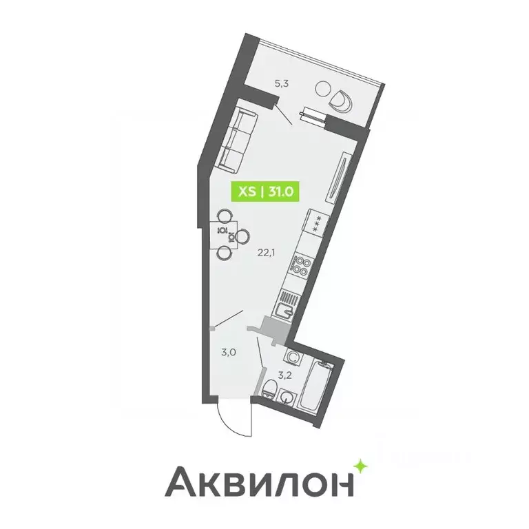 Студия Санкт-Петербург ул. Чирикова, 5 (31.0 м) - Фото 0