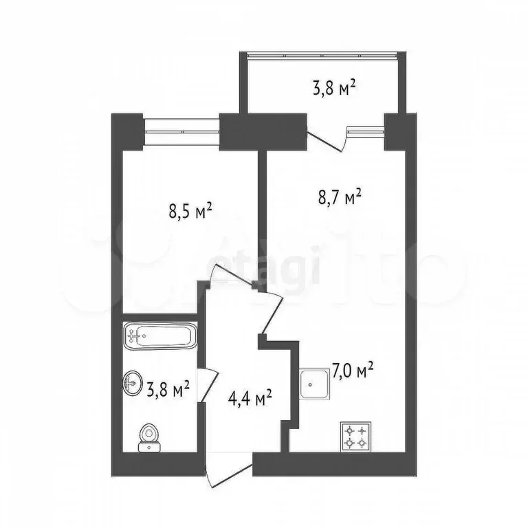 2-к. квартира, 33,5 м, 6/17 эт. - Фото 0