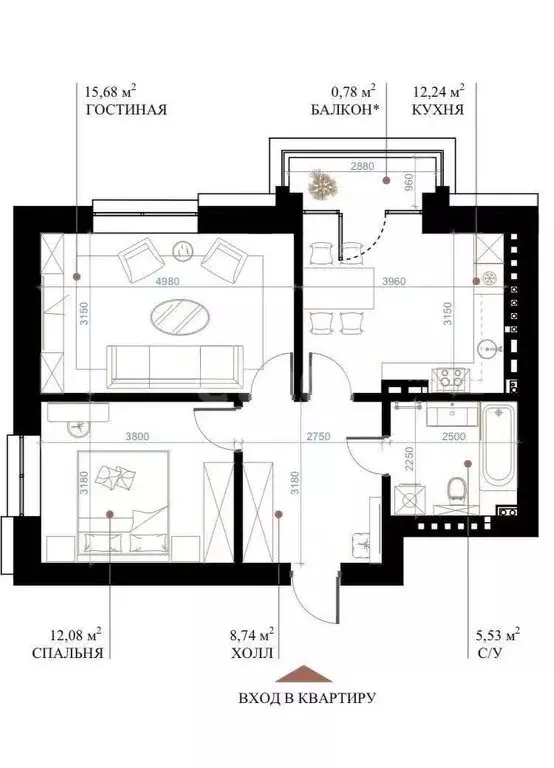 2-комнатная квартира: Владикавказ, улица Курсантов-Кировцев, 35 (57.81 ... - Фото 1