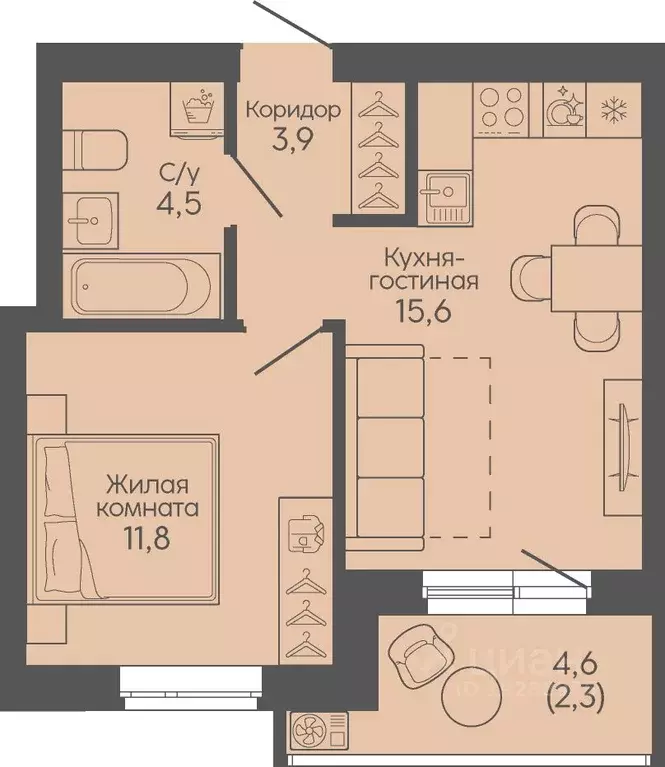 1-к кв. Волгоградская область, Волгоград Трехгорная ул., 27 (38.1 м) - Фото 1