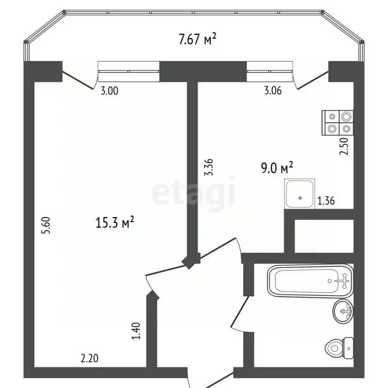 1-к кв. Московская область, Красногорск ул. Игоря Мерлушкина, 2 (32.8 ... - Фото 2