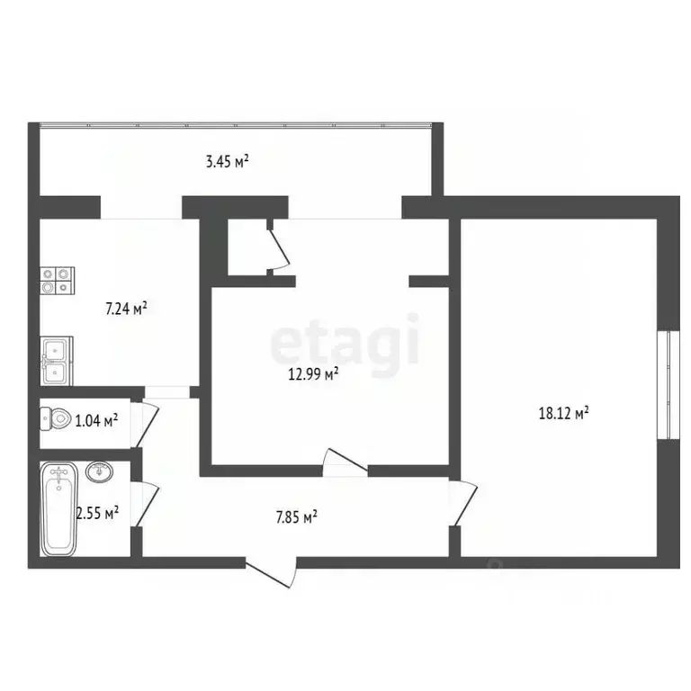 2-к кв. Севастополь ул. Павла Корчагина, 28 (55.0 м) - Фото 2