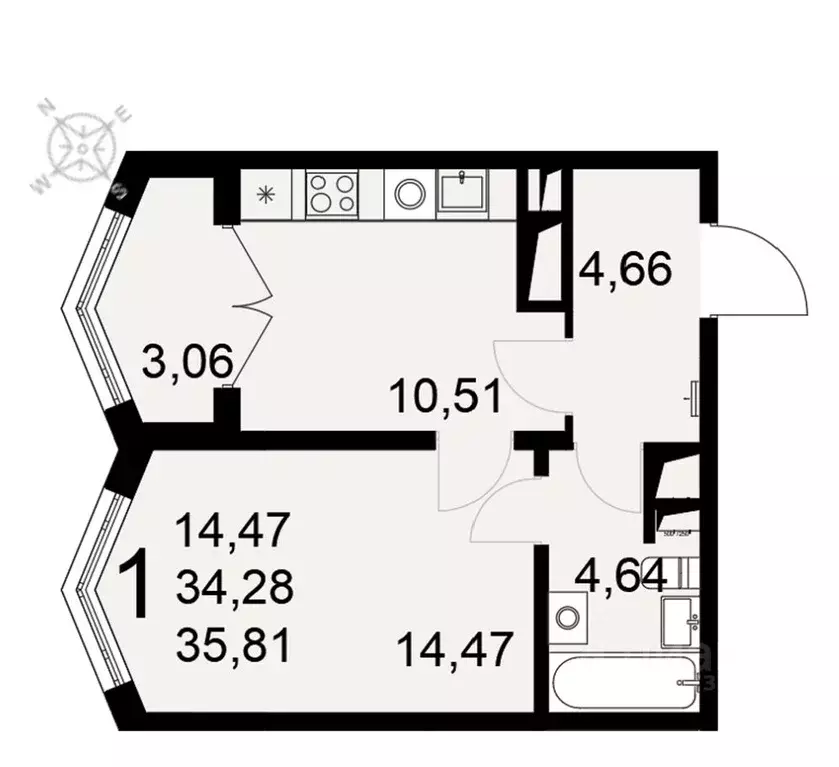 1-к кв. Тульская область, Тула Одоевское ш., 73/2 (36.0 м) - Фото 2