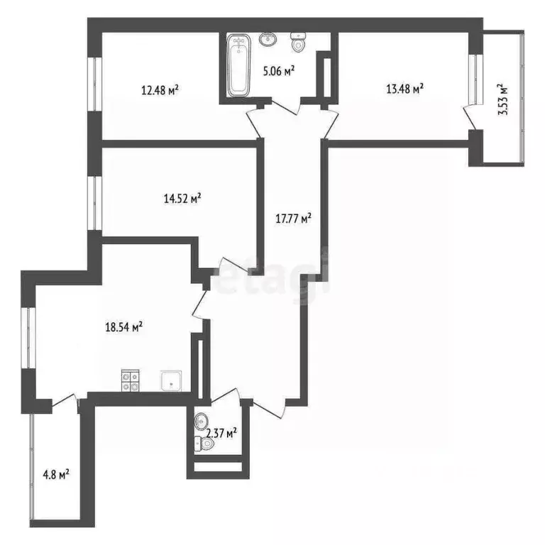 3-к кв. Архангельская область, Архангельск Воскресенская ул., 59 (84.3 ... - Фото 2
