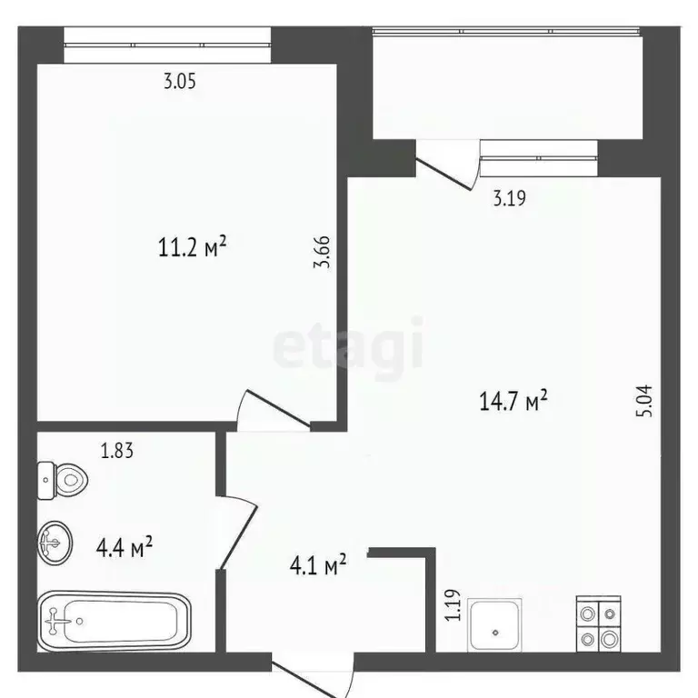 1-к кв. Тюменская область, Тюмень Полевая ул., 117к4 (34.4 м) - Фото 1