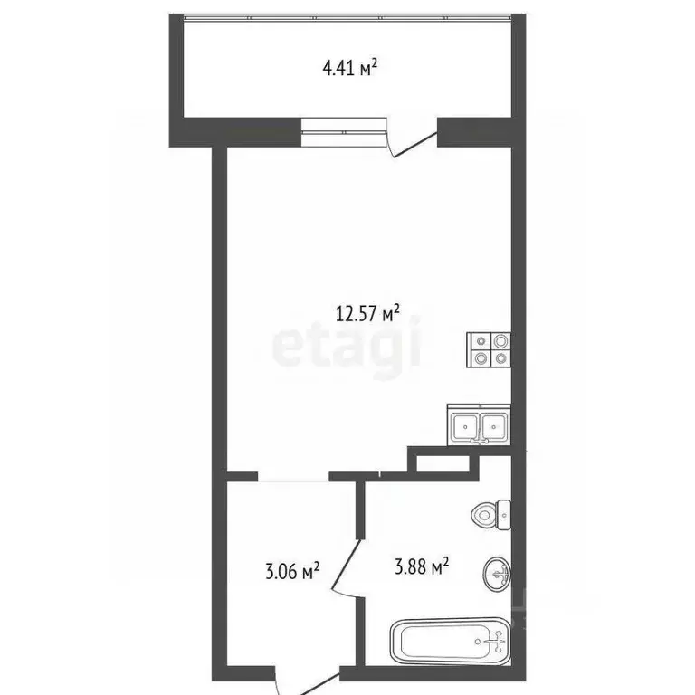 Студия Тюменская область, Тюмень ул. Верхнетарманская, 5 (19.51 м) - Фото 1