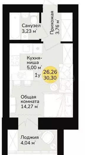 Квартира-студия, 29,5 м, 2/16 эт. - Фото 0