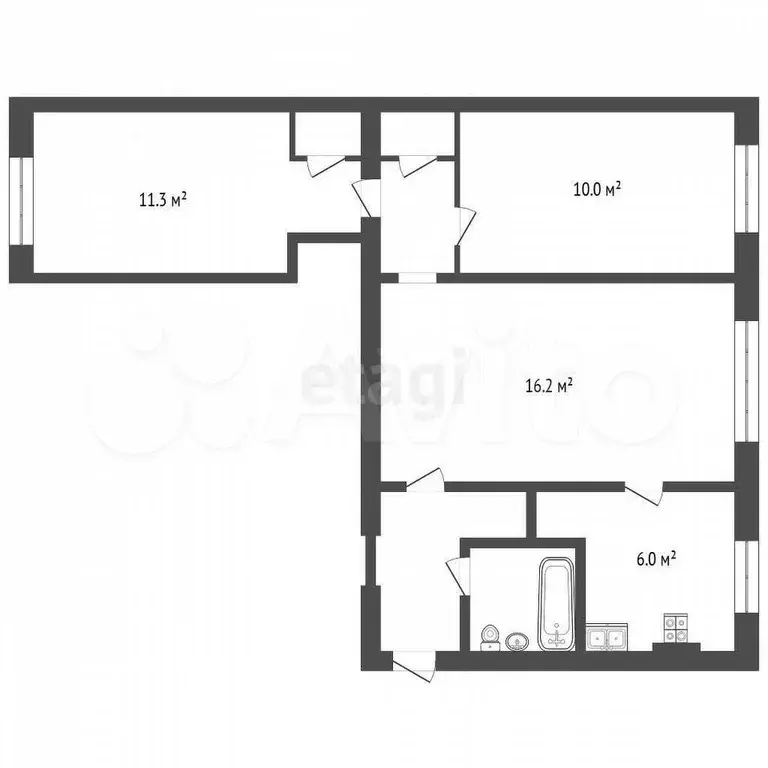 3-к. квартира, 53,7 м, 1/4 эт. - Фото 0