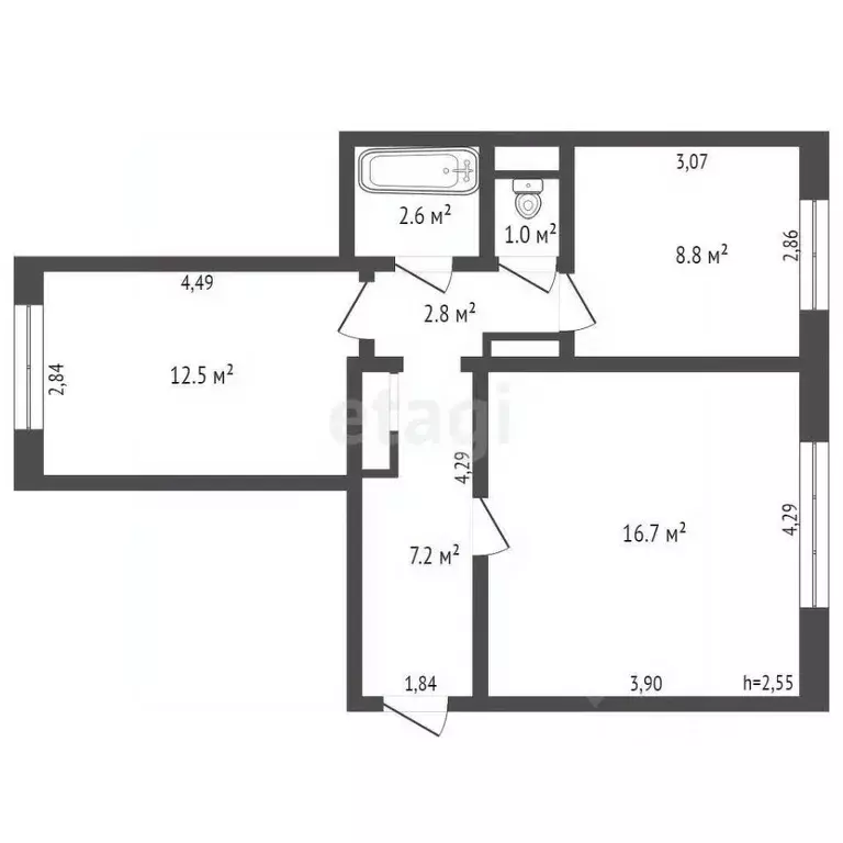 2-к кв. Кемеровская область, Прокопьевск ул. Есенина, 14 (53.0 м) - Фото 1