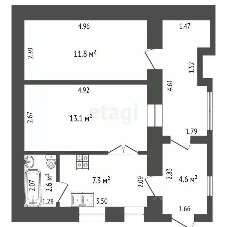 2-к кв. Ростовская область, Ростов-на-Дону Темерницкая ул., 12 (37.6 ... - Фото 1