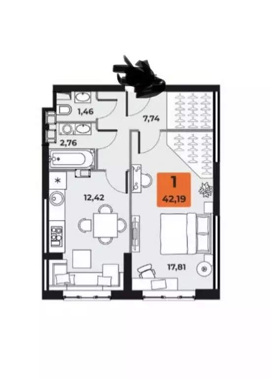 1-комнатная квартира: Самара, улица Санфировой, 101 (42 м) - Фото 1