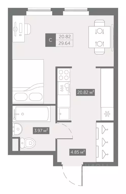 Студия Санкт-Петербург ул. Архивная, 5 (29.64 м) - Фото 0