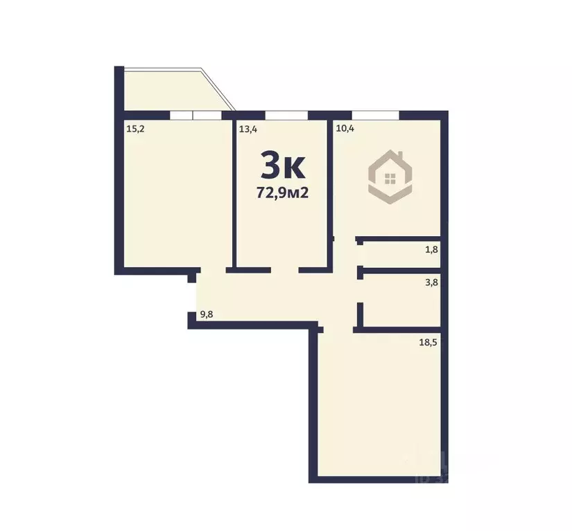 3-к кв. Тюменская область, Тюмень ул. Михаила Сперанского, 29 (72.9 м) - Фото 2