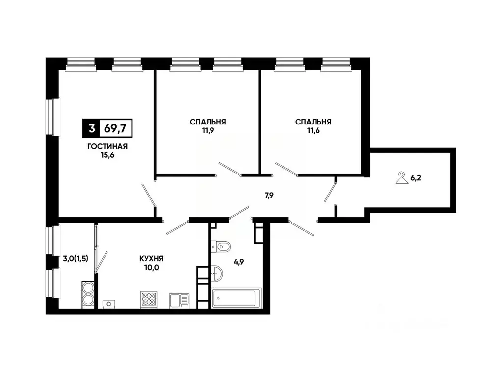 3-к кв. Ставропольский край, Ставрополь ул. Доваторцев, 179В (69.7 м) - Фото 1