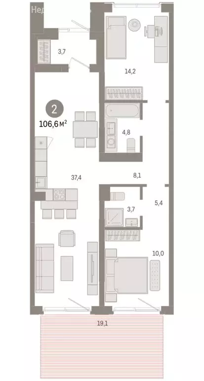 2-комнатная квартира: Новосибирск, Большевистская улица, с49 (106.55 ... - Фото 1