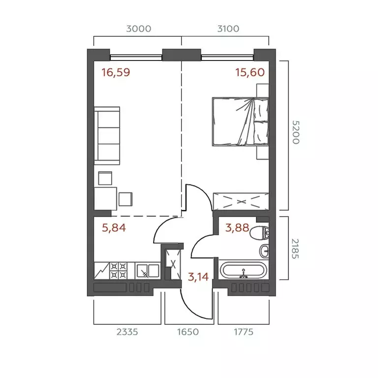 1-комнатная квартира: Иркутск, 6-я Советская улица, 2 (45.05 м) - Фото 0