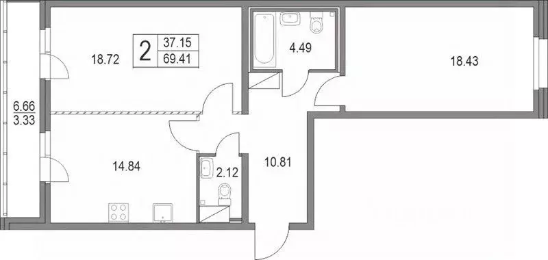 2-к кв. Санкт-Петербург Коломяжский просп., 11 (69.4 м) - Фото 1