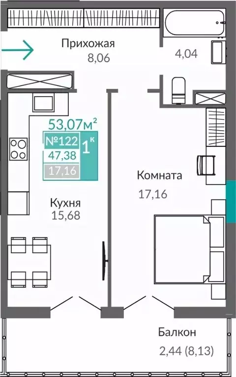 1-к кв. Крым, Симферополь Крымская роза мкр,  (47.38 м) - Фото 0