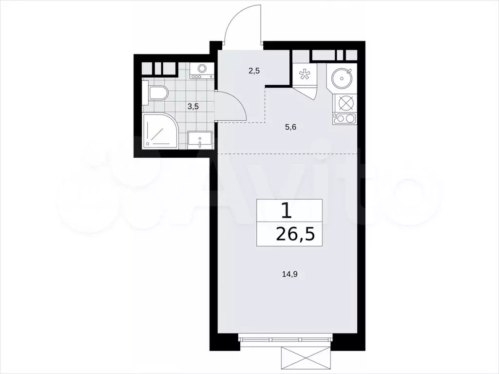 Квартира-студия, 26,5м, 9/18эт. - Фото 1