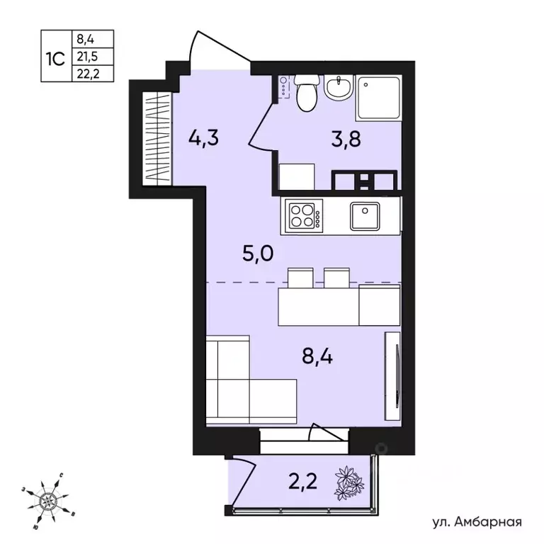 1-к кв. Пермский край, Пермь Белозерская ул., 30А (22.2 м) - Фото 0