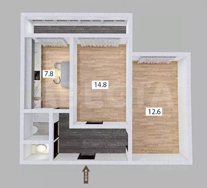 2-к кв. Омская область, Омск ул. 2-я Кольцевая, 3к1 (46.4 м) - Фото 2