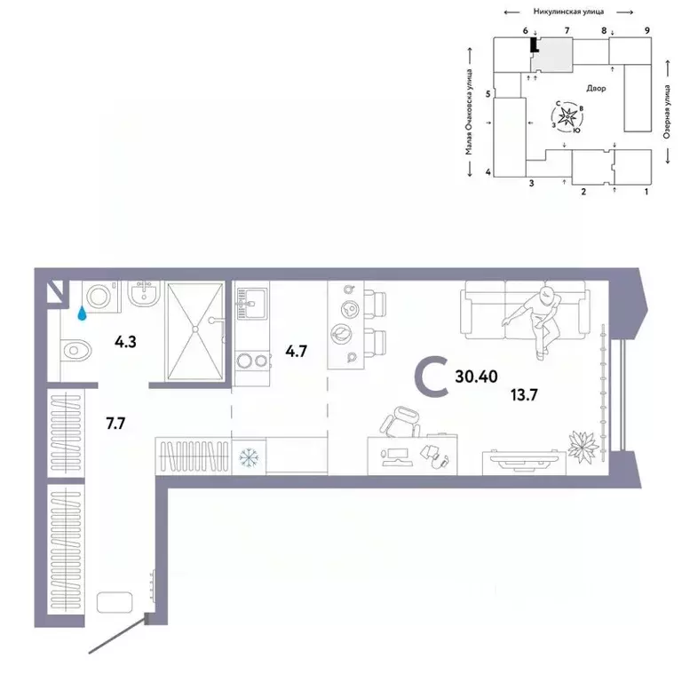 Студия Москва Озерная ул., 42С7 (30.4 м) - Фото 0