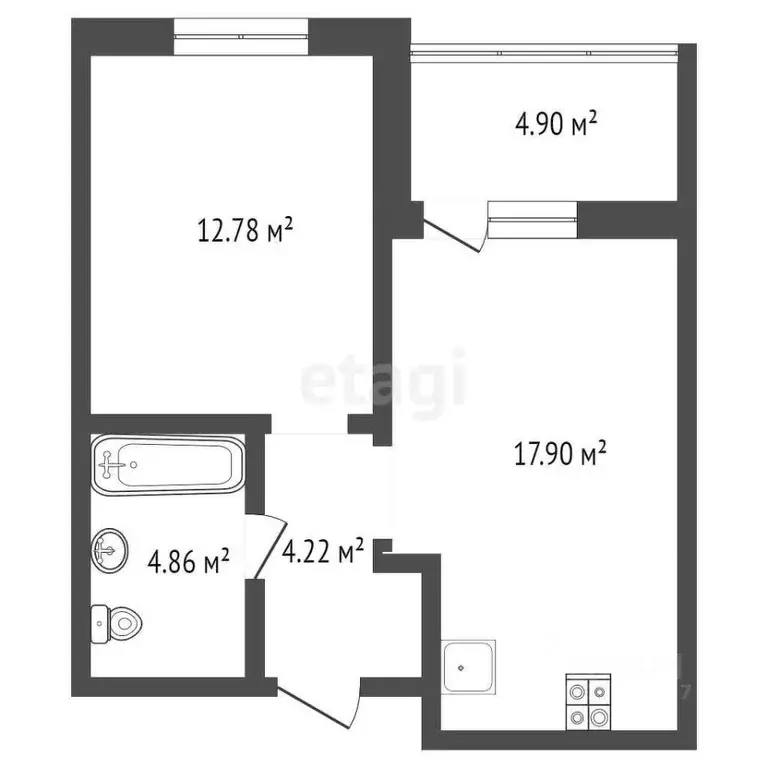 1-к кв. Брянская область, Брянск ул. Имени О.С. Визнюка, 14 (42.21 м) - Фото 1