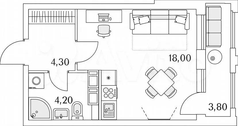 Квартира-студия, 28,4м, 11/13эт. - Фото 1