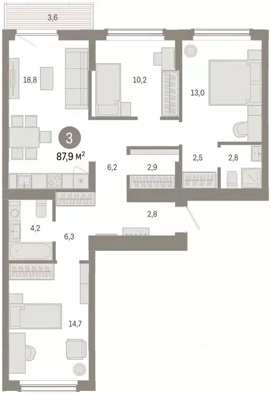3-к кв. Омская область, Омск  (87.86 м) - Фото 2