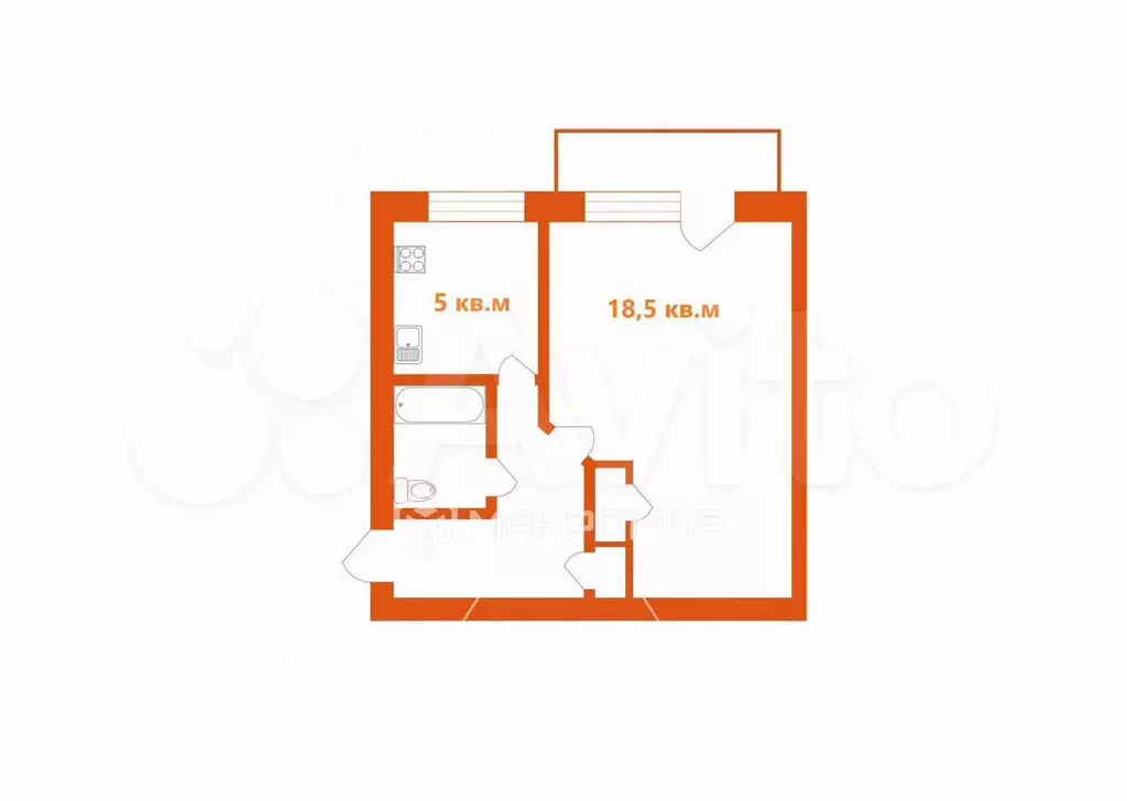 1-к. квартира, 31,5 м, 5/5 эт. - Фото 0