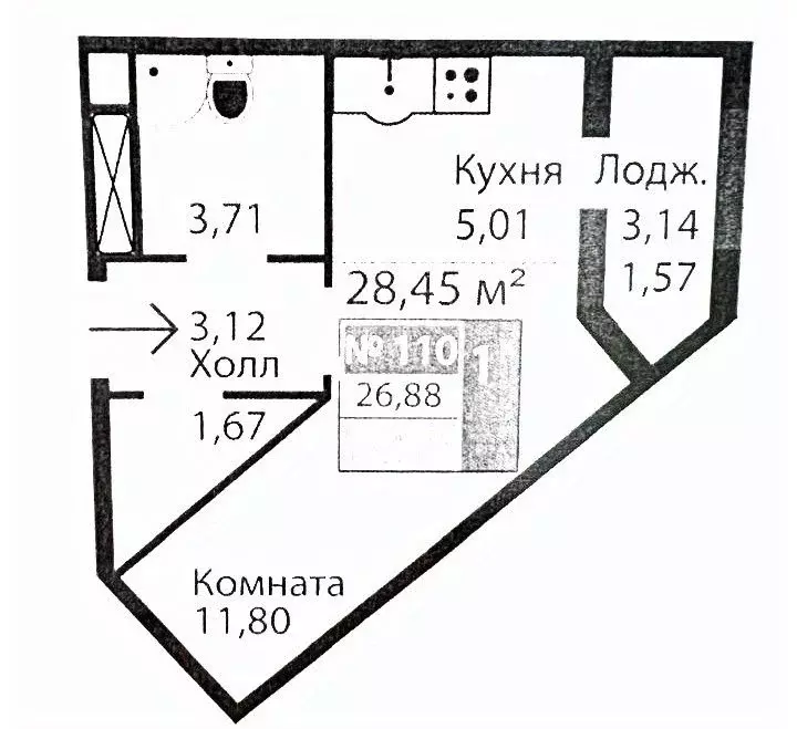 1-к кв. Крым, Симферополь просп. Александра Суворова, 15к4 (27.3 м) - Фото 1