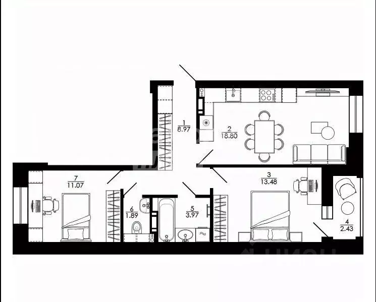 2-к кв. Липецкая область, Липецк Университетский мкр, Архитектор жилой ... - Фото 1