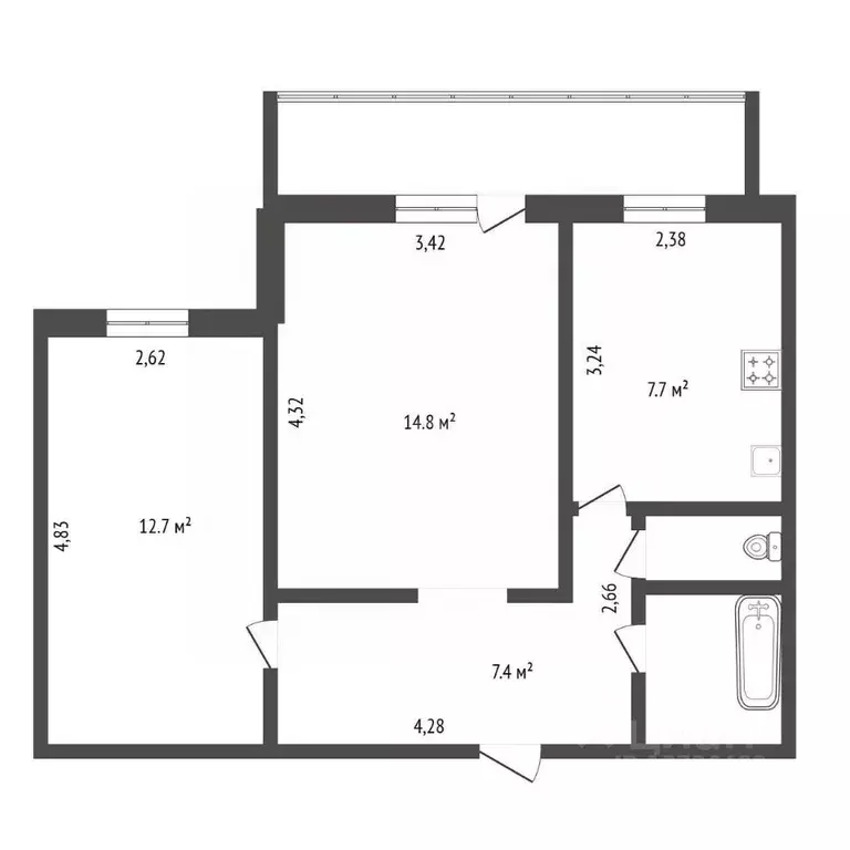 2-к кв. Амурская область, Благовещенск ул. Воронкова, 4/2 (49.6 м) - Фото 1