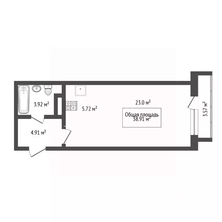 Студия Новосибирская область, Новосибирск ул. Есенина, 12/1 (38.51 м) - Фото 2