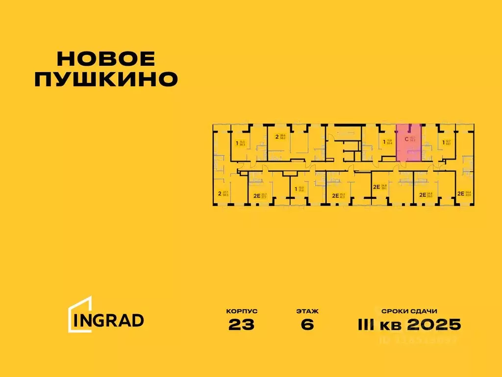 Студия Московская область, Пушкино Новое Пушкино мкр, к23 (24.3 м) - Фото 1