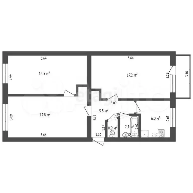 3-к. квартира, 64 м, 5/5 эт. - Фото 0