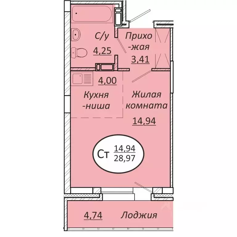 Студия Новосибирская область, Новосибирск  (28.97 м) - Фото 0