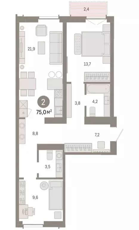 2-комнатная квартира: Новосибирск, Большевистская улица, 66 (75.03 м) - Фото 2