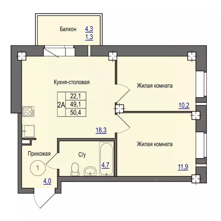 2-к кв. Псковская область, Псковский район, Завеличенская волость, д. ... - Фото 1