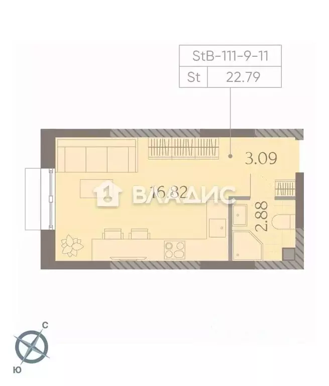 Студия Москва Ильменский проезд, 4к1 (23.0 м) - Фото 1