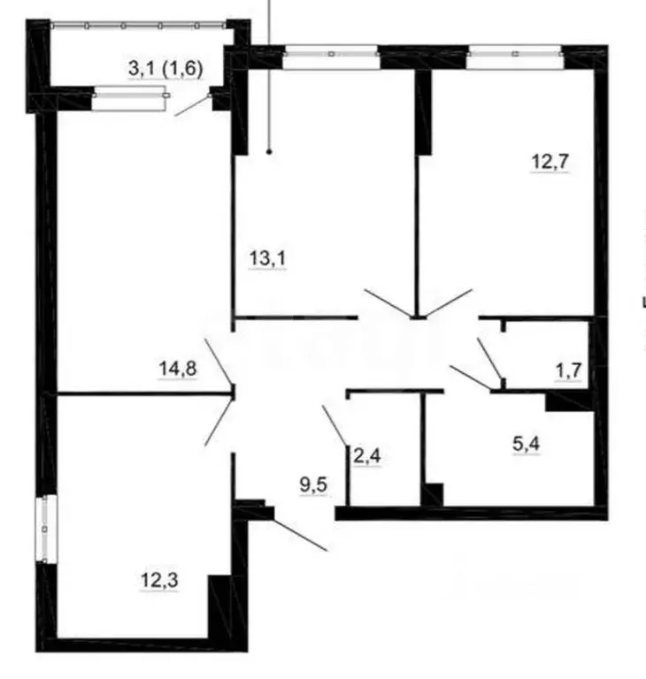 3-к кв. Татарстан, Казань ул. Рихарда Зорге, 50 (71.0 м) - Фото 2